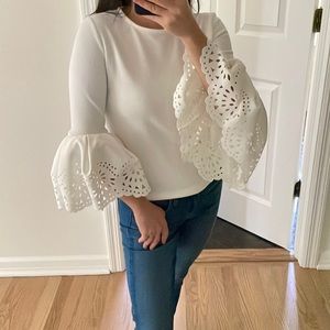 White Bell Sleeve Top with Eyelet Details